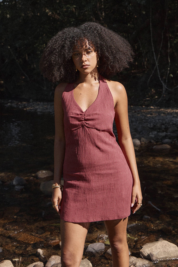 AFENDS Womens Montana Halter Mini Dress Indy Rose Check lifestyle