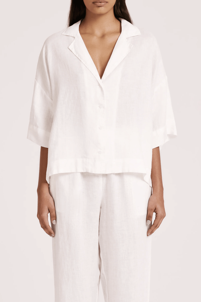 NUDE LUCY LADIES TOP NUDE LUCY LOUNGE LINEN SHIRT - WHITE