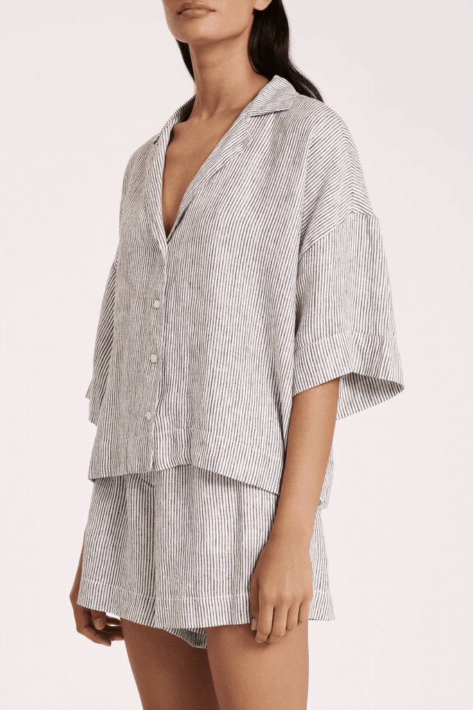 NUDE LUCY TOPS NUDE LUCY LOUNGE STRIPE LINEN SHIRT - PINSTRIPE