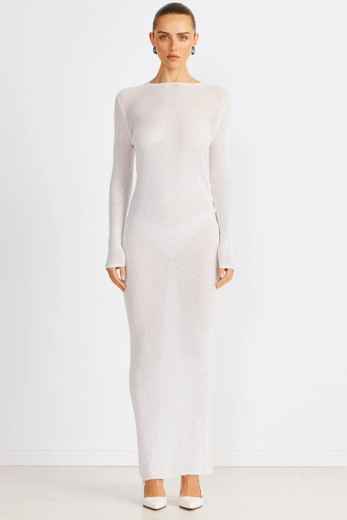 baha long sleeve maxi dress in white sndys Baha Long Sleeve Dress