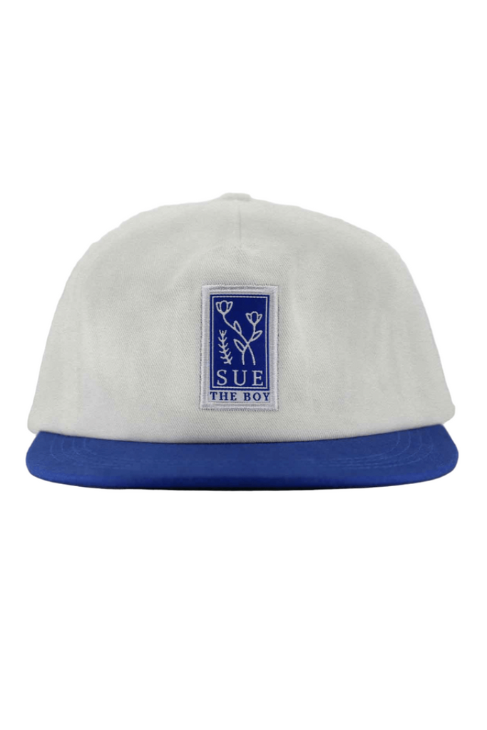 SUE THE BOY CAPS ONE SIZE SUE THE BOY 5-PANEL VIOLET CAP - WHITE/BLUE