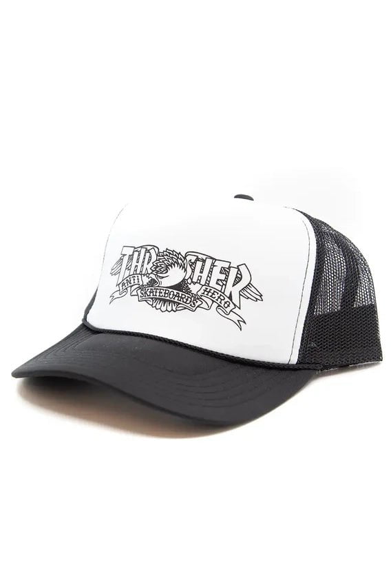 THRASHER MAGAZINE CAPS THRASHER X ANTIHERO MAG BANNER TRUCKER - BLACK/WHITE