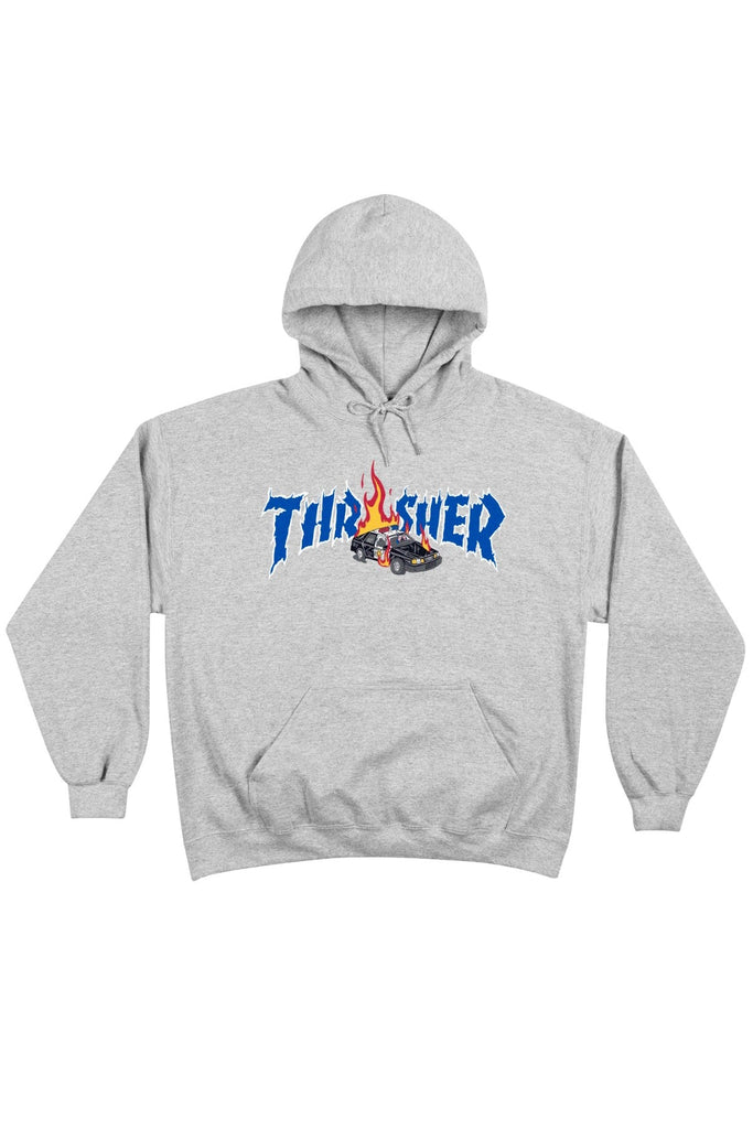 THRASHER MAGAZINE HOODIES THRASHER COP CAR NECKFACE HOOD - GREY