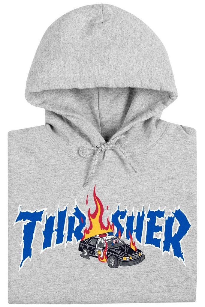 THRASHER MAGAZINE HOODIES THRASHER COP CAR NECKFACE HOOD - GREY