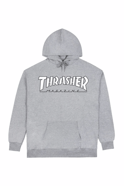 THRASHER MAGAZINE MENS HOODIES THRASHER OUTLINED HOODIE - GREY/WHITE