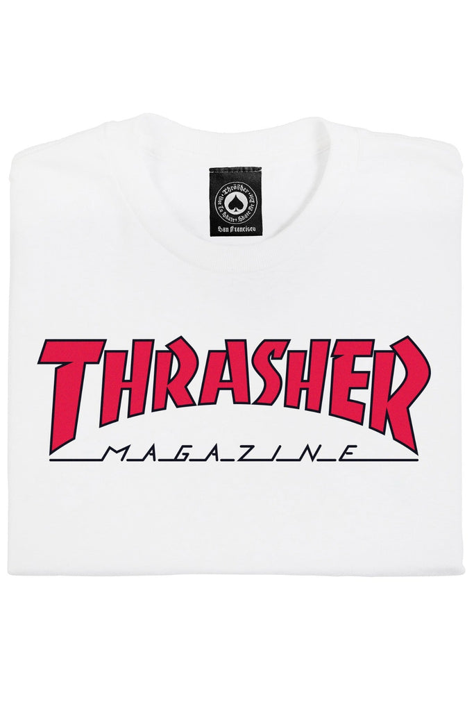 THRASHER MAGAZINE MENS T-SHIRTS THRASHER OUTLINED TEE - WHITE/RED