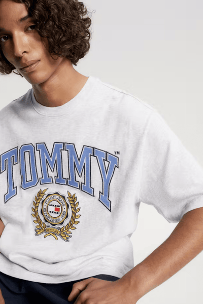 TOMMY JEANS MENS T-SHIRTS TOMMY JEANS TJM SKATER COLLEGE RWB TEE - SILVER GREY HEATHER