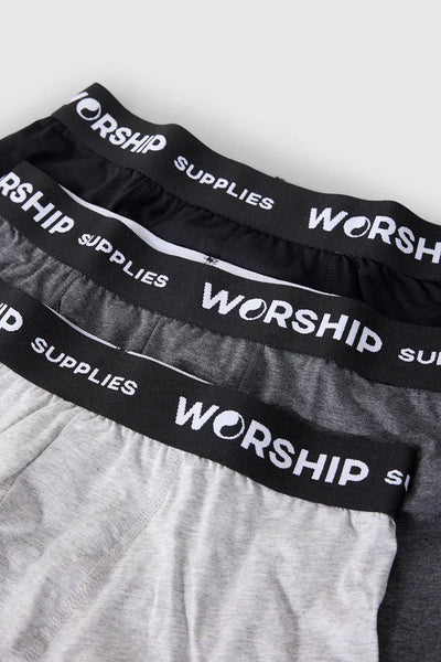 Worship Supplies Mens Trunks 3 Pack - Black/Grey Marle/Black Marle