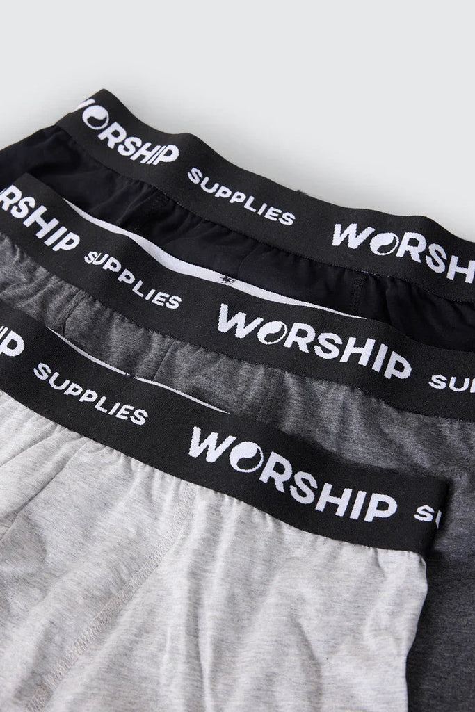 Worship Supplies Mens Trunks 3 Pack - Black/Grey Marle/Black Marle