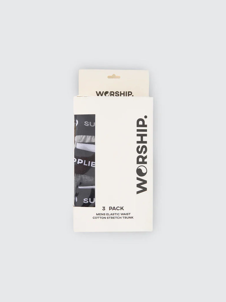 Worship Supplies Mens Trunks 3 Pack - Black/Grey Marle/Black Marle