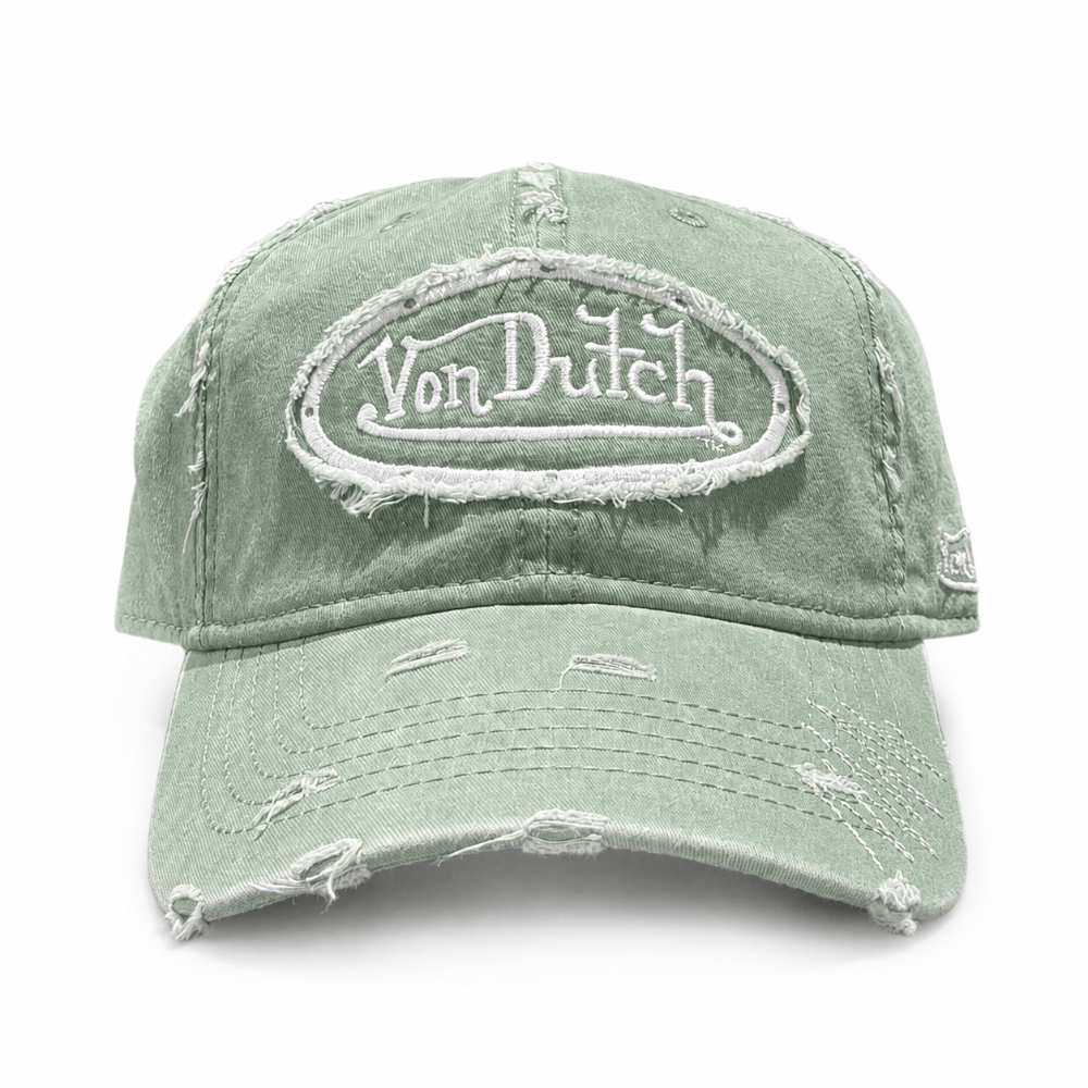 Von Dutch Distressed Zig Zag Dad Cap - Sage