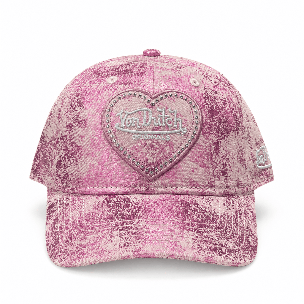 Von Dutch Heart Studded Dad Cap - Silver/Pink