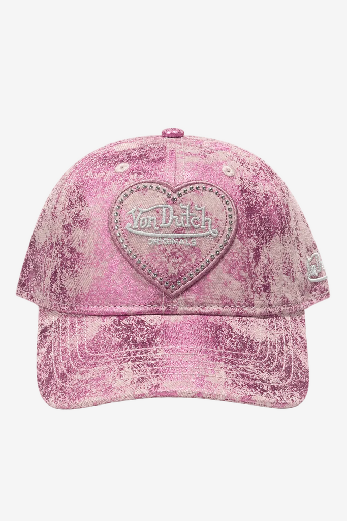 Von Dutch Heart Studded Dad Cap - Silver/Pink