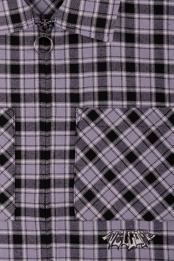 WELCOME SKATEBOARDS MENS BUTTON UP SHIRTS WELCOME SKATEBOARDS CELL WOVEN PLAID ZIP SHIRT - LAVENDER GREY
