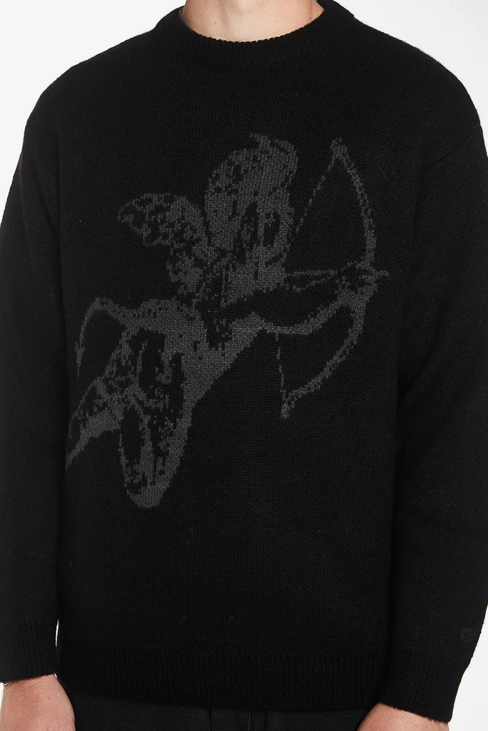 WORSHIP SUPPLIES CREW NECK SWEATERS WORSHIP SUPPLIESCHERUB BRUSHED CREW KNIT - BLACK