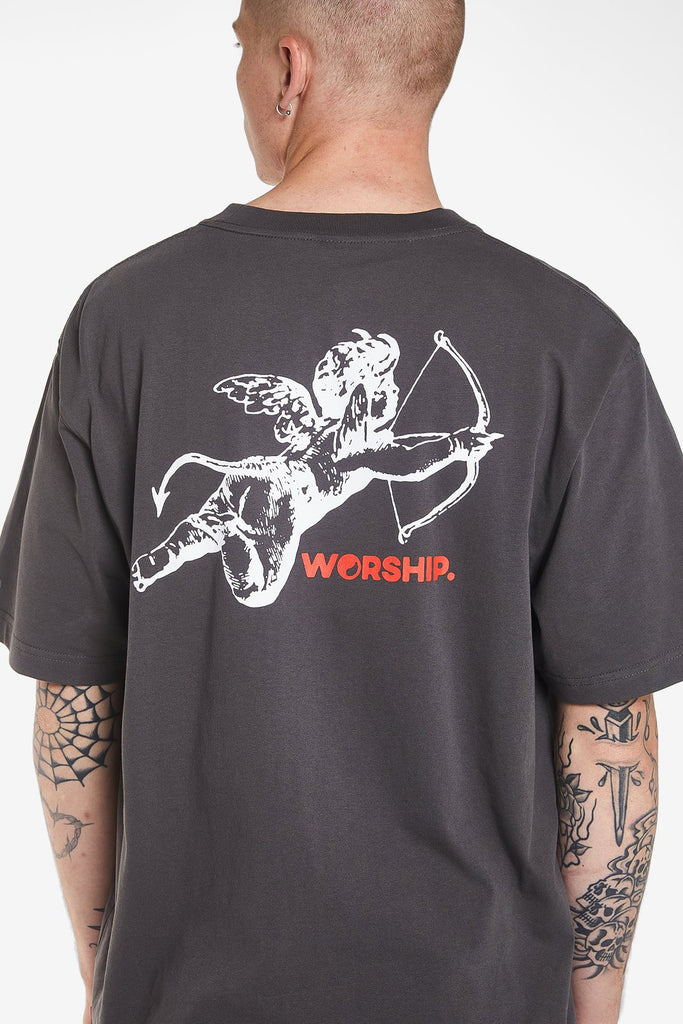 WORSHIP SUPPLIES MENS T-SHIRTS WORSHIP SUPPLIES CHERUB TEE - WORN BLACK