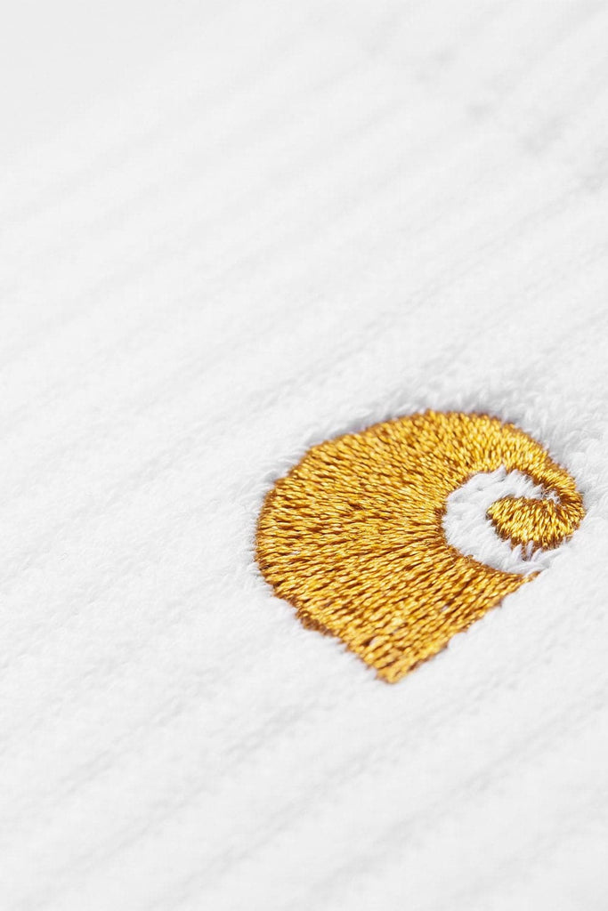 A close up of the detail on the Carhartt WIP Chase Socks in White.