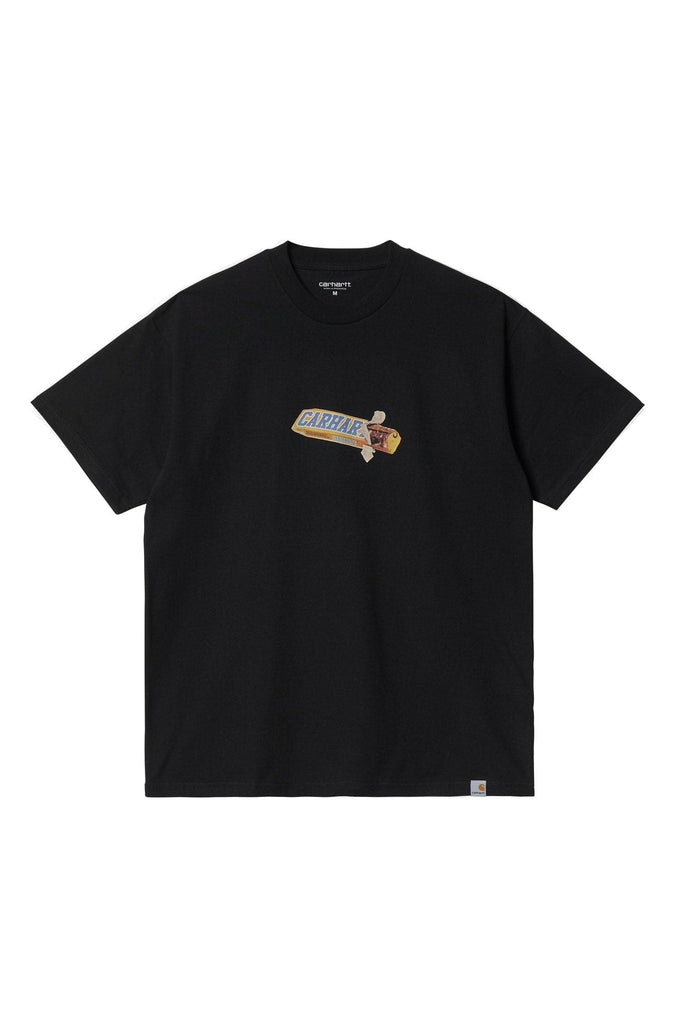 The Carhartt T Shirt - Chocolate Bar in Black shown from the front.