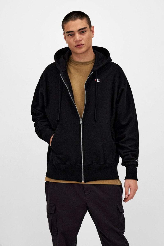 CHAMPION HOODIES CHAMPION REVERSE WEAVE ZIP THROUGH HOODIE - BLACK