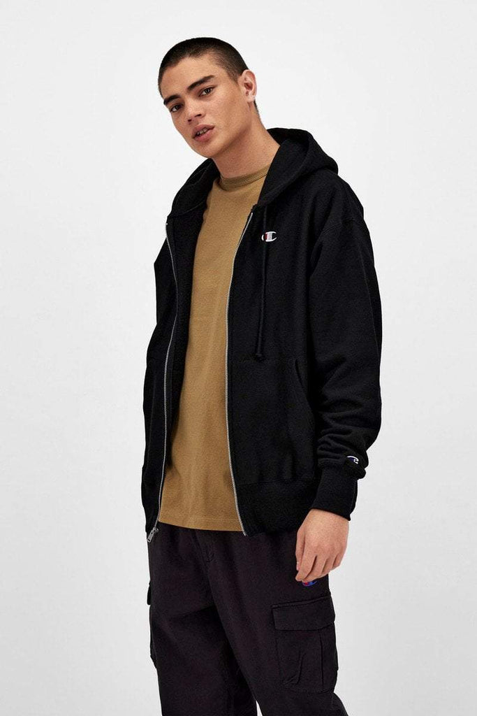 CHAMPION HOODIES CHAMPION REVERSE WEAVE ZIP THROUGH HOODIE - BLACK