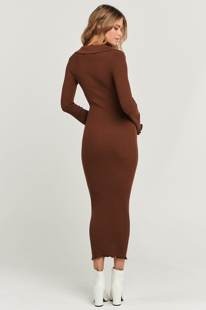 CHARLIE HOLIDAY DRESSES CHARLIE HOLIDAY TINA MIDI DRESS - CHOCOLATE
