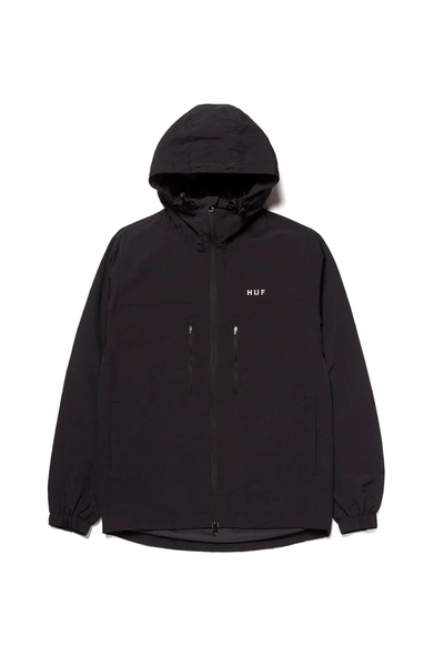 HUF JACKETS HUF ESSENTIALS ZIP STANDARD SHELL HOODED SPRAY JACKET - BLACK