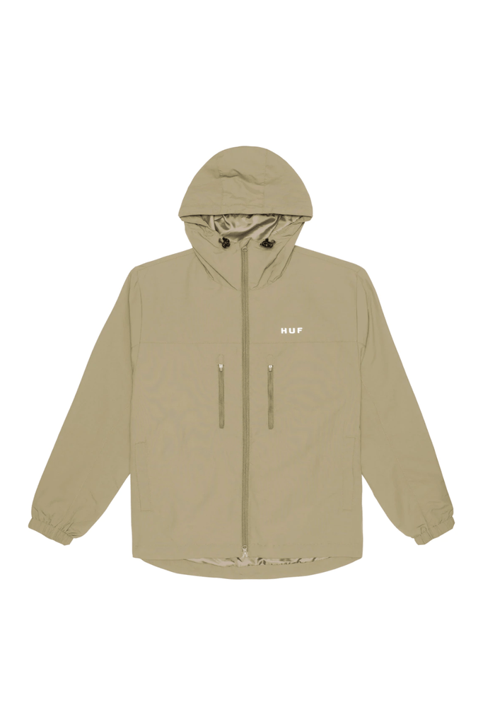 HUF JACKETS HUF ESSENTIALS ZIP STANDARD SHELL HOODED SPRAY JACKET - KHAKI