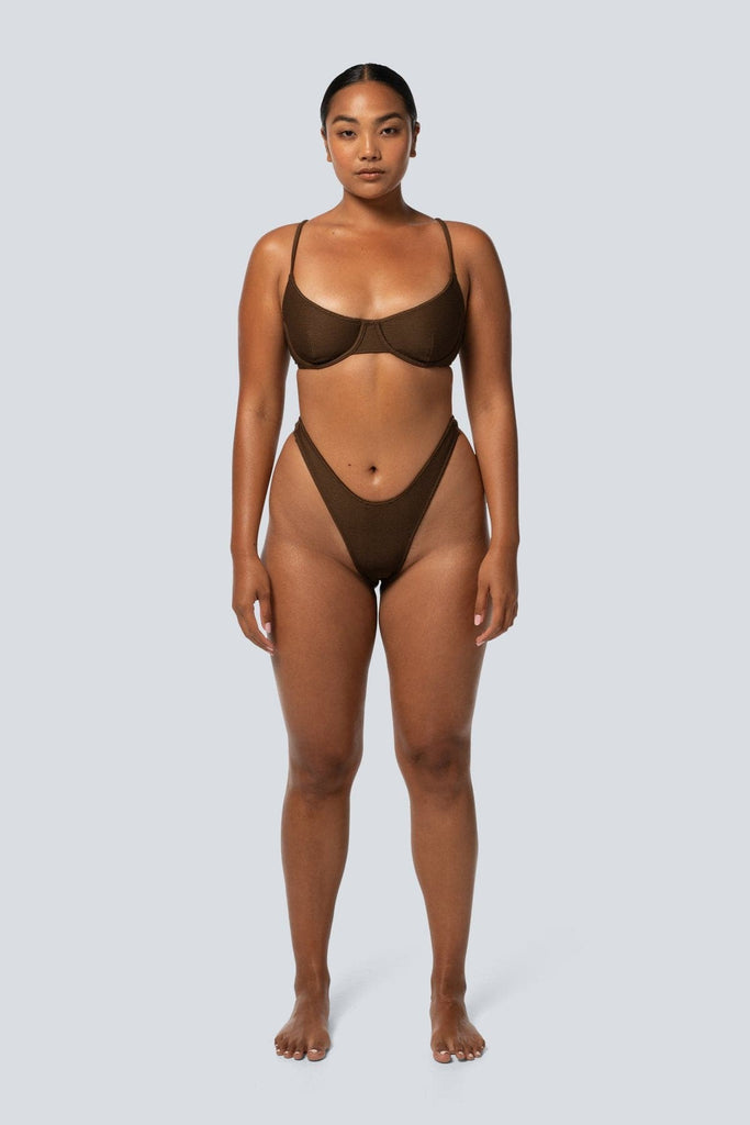 LAHANA SWIM SWIMWEAR LAHANA EMILIA HIGH CUT BIKINI BOTTOM - RIBBED BROWN