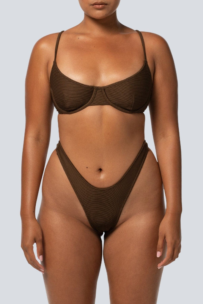 LAHANA SWIM SWIMWEAR LAHANA EMILIA HIGH CUT BIKINI BOTTOM - RIBBED BROWN