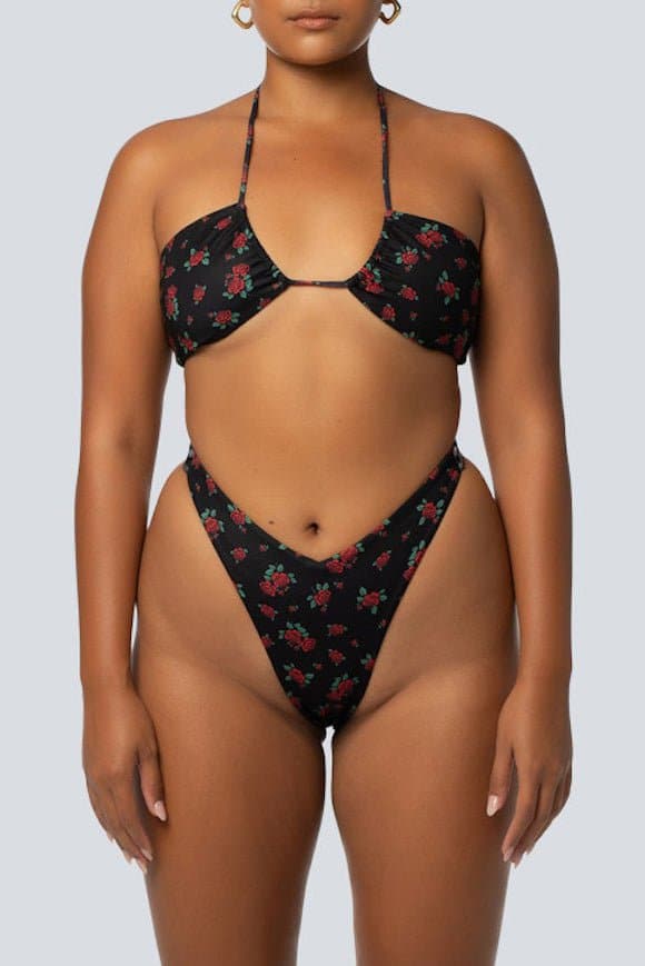 LAHANA SWIM SWIMWEAR LAHANA FOX BANDEAU BIKINI TOP - BLACK ROSE