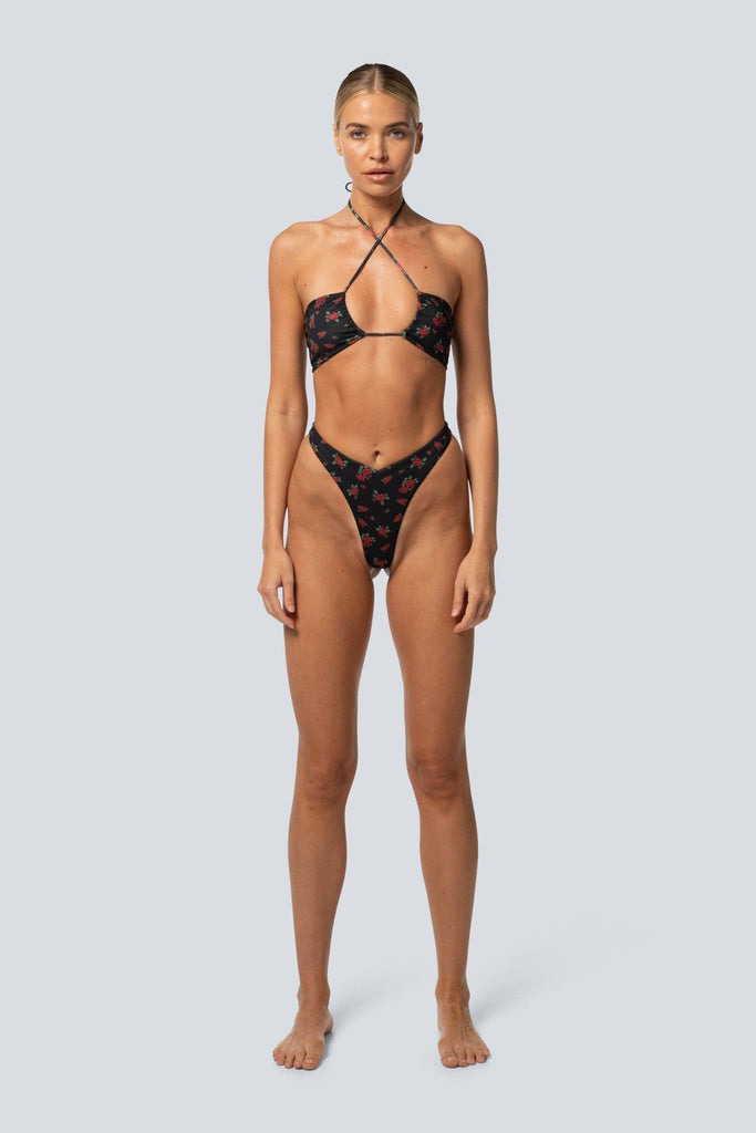 LAHANA SWIM SWIMWEAR LAHANA FOX V SHAPE CHEEKY BIKINI BOTTOMS - BLACK ROSE