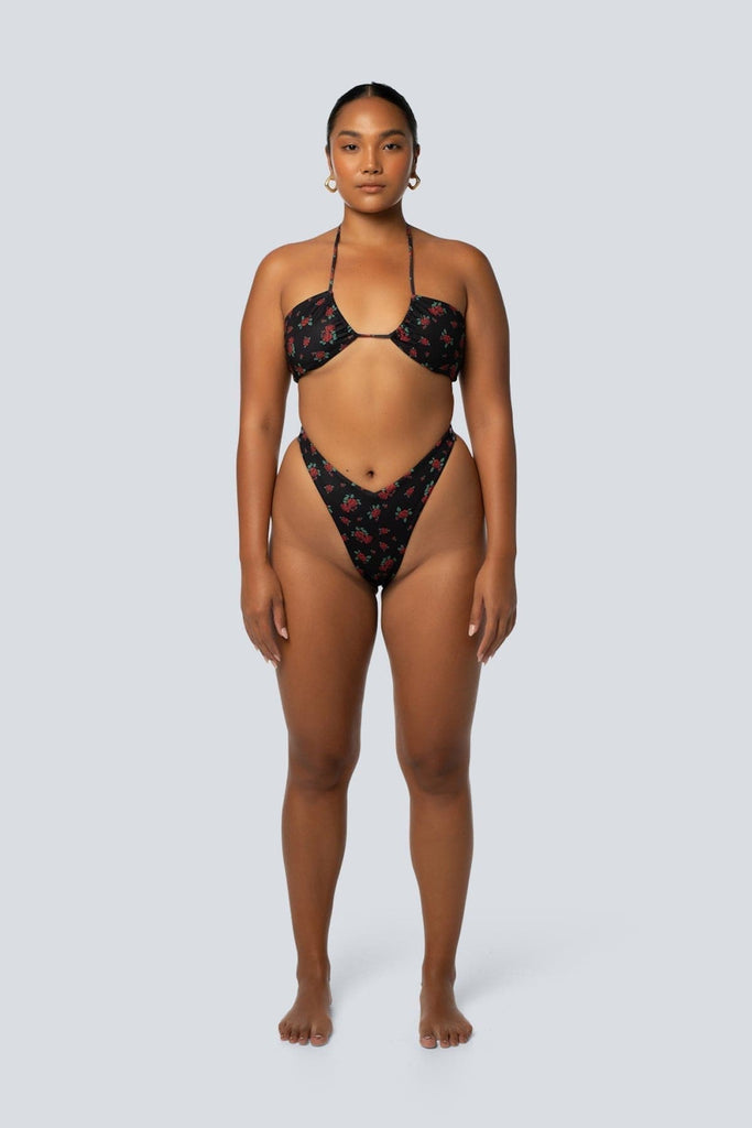 LAHANA SWIM SWIMWEAR LAHANA FOX V SHAPE CHEEKY BIKINI BOTTOMS - BLACK ROSE