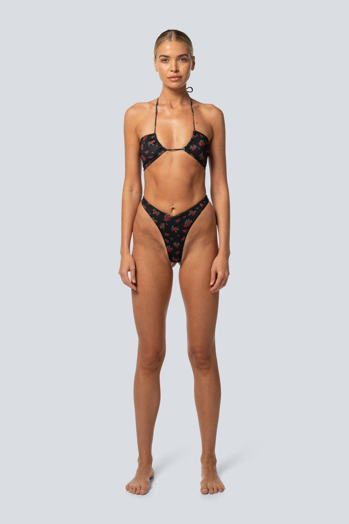 LAHANA SWIM SWIMWEAR LAHANA FOX V SHAPE CHEEKY BIKINI BOTTOMS - BLACK ROSE