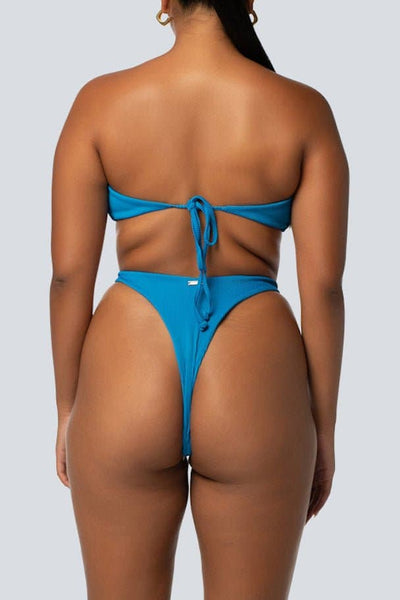 LAHANA SWIM SWIMWEAR LAHANA FOX V SHAPE CHEEKY BIKINI BOTTOMS - RIBBED BLUE SAPPHIRE