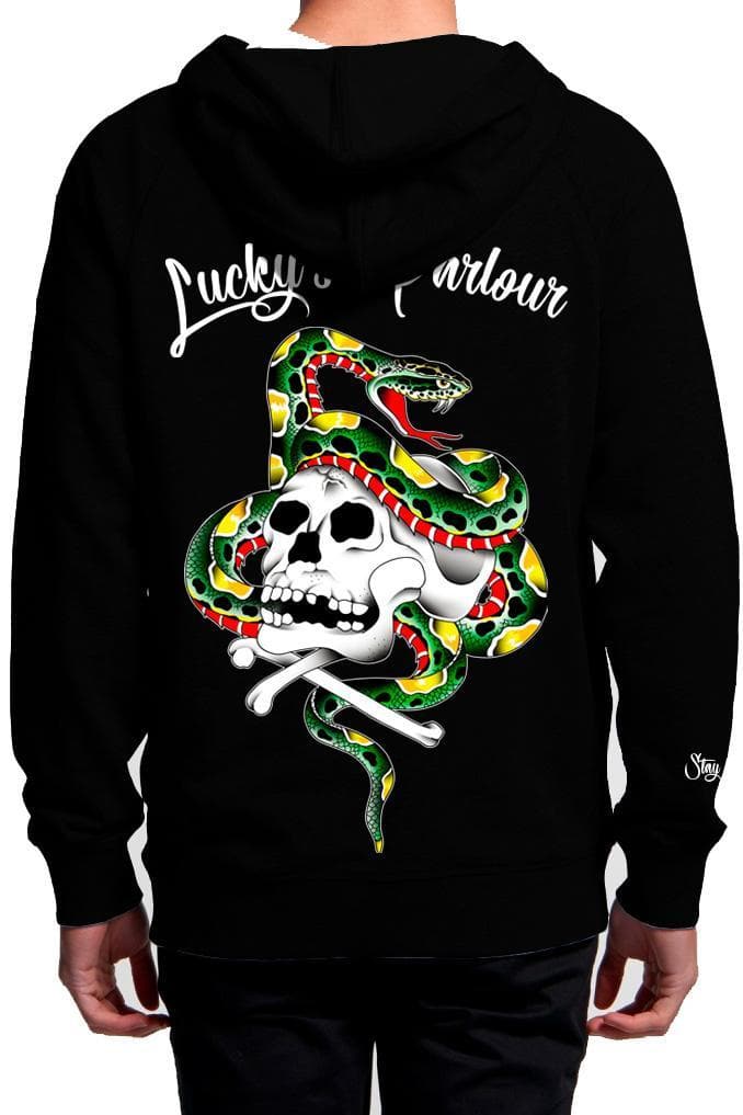 LUCKY'S PARLOUR HOODIES LUCKY'S PARLOUR "TRAD SNAKE SKULL" HOODIE - BLACK
