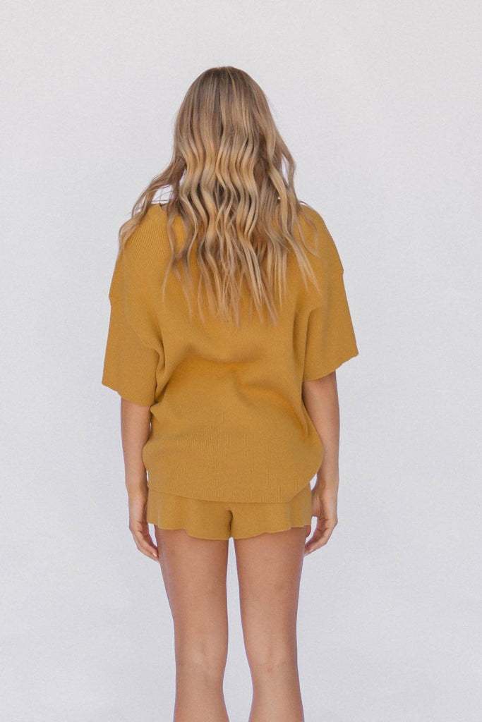 LULLABY CLUB LADIES SHORTS LULLABY CLUB ALEX KNIT SHORTS - MUSTARD
