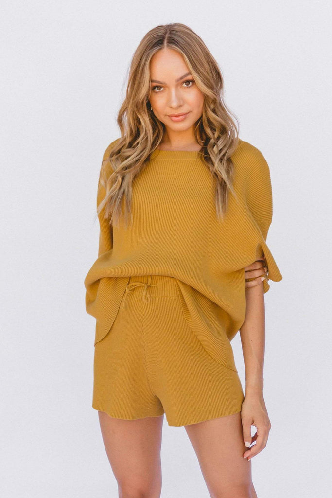 LULLABY CLUB LADIES SHORTS LULLABY CLUB ALEX KNIT SHORTS - MUSTARD