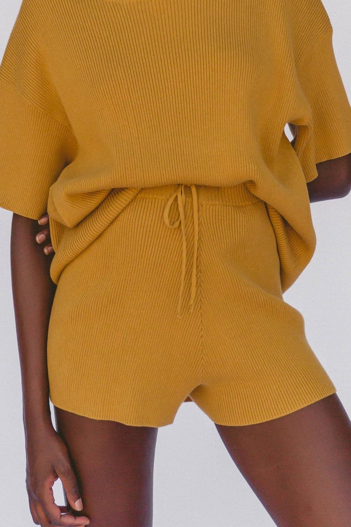 LULLABY CLUB LADIES SHORTS LULLABY CLUB ALEX KNIT SHORTS - MUSTARD