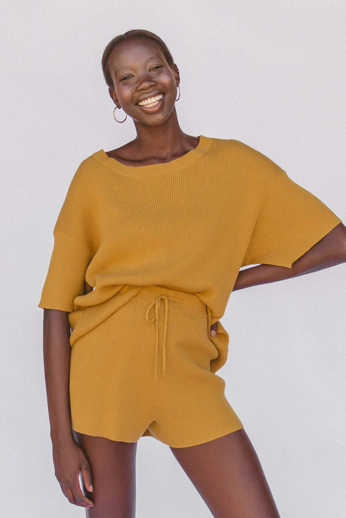 LULLABY CLUB LADIES SHORTS LULLABY CLUB ALEX KNIT SHORTS - MUSTARD