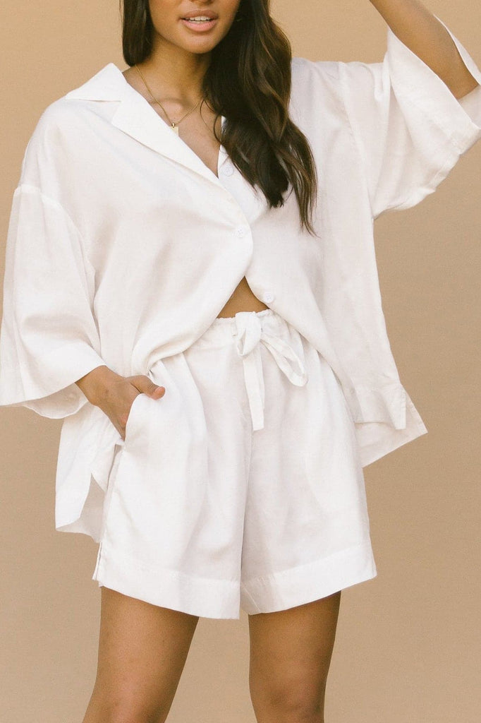 LULLABY CLUB SHORTS LULLABY CLUB LUXE LOUNGE SHIRT - WHITE