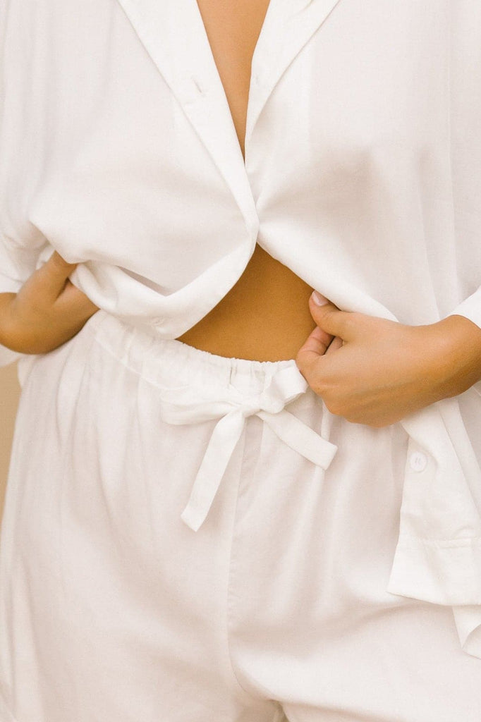 LULLABY CLUB SHORTS LULLABY CLUB LUXE LOUNGE SHIRT - WHITE