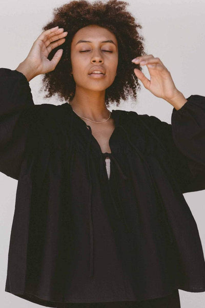 LULLABY CLUB TOPS LULLABY CLUB PENNY SMOCK BLOUSE - BLACK