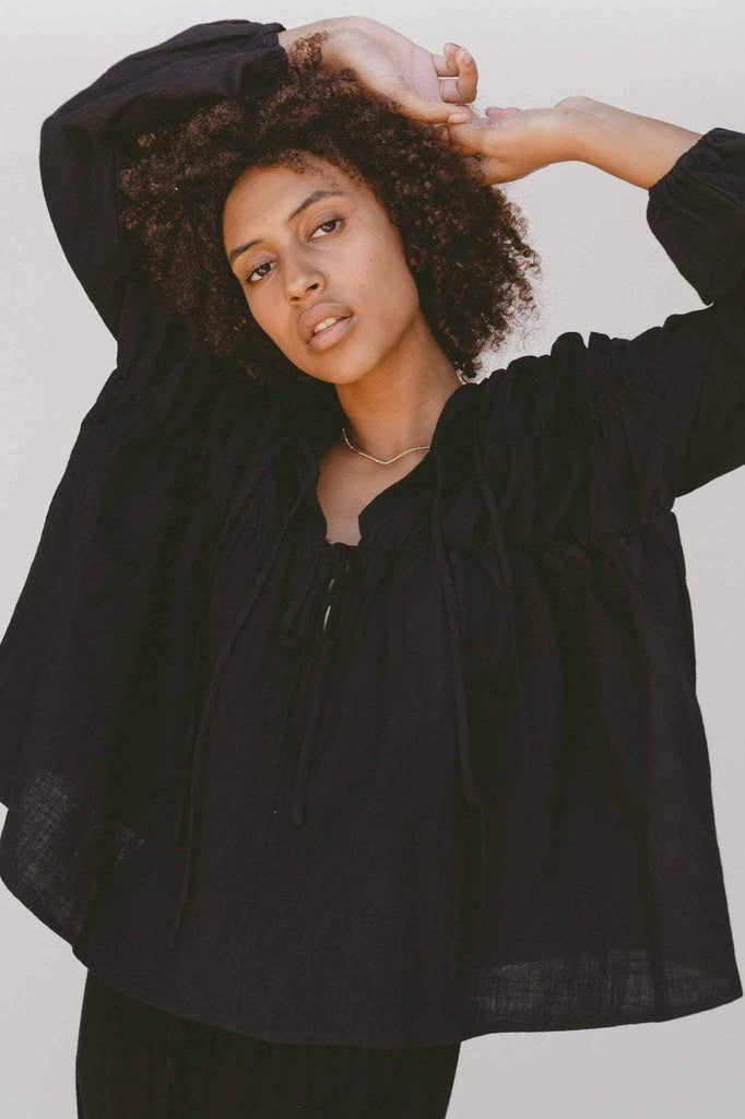 LULLABY CLUB TOPS LULLABY CLUB PENNY SMOCK BLOUSE - BLACK