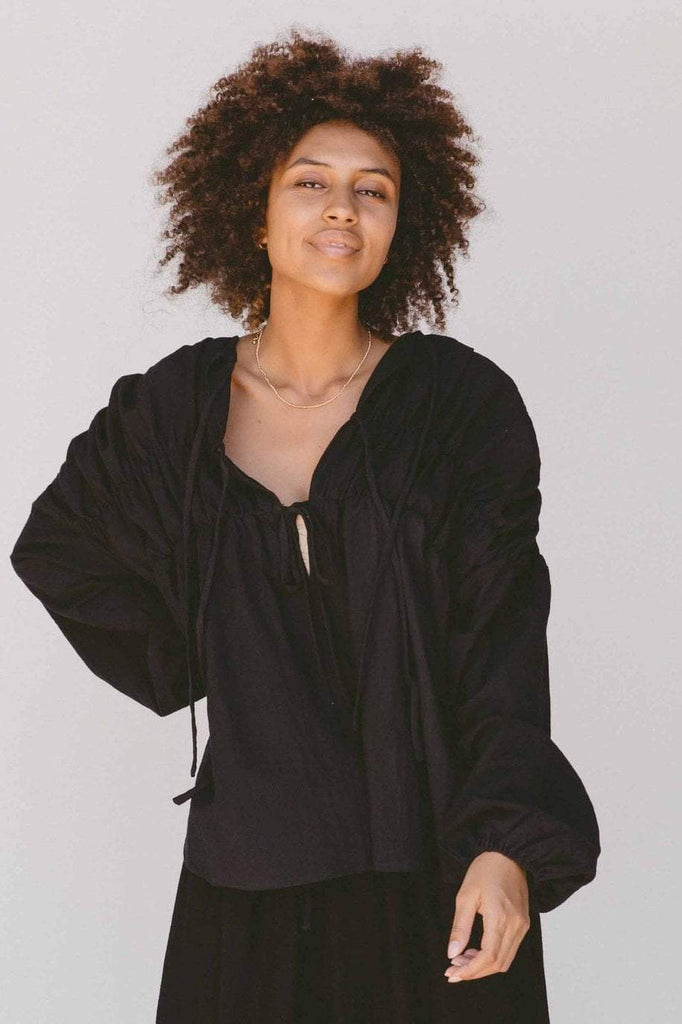 LULLABY CLUB TOPS LULLABY CLUB PENNY SMOCK BLOUSE - BLACK