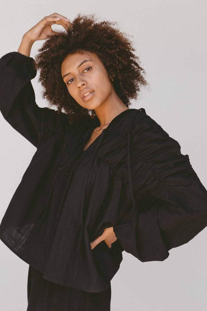 LULLABY CLUB TOPS LULLABY CLUB PENNY SMOCK BLOUSE - BLACK