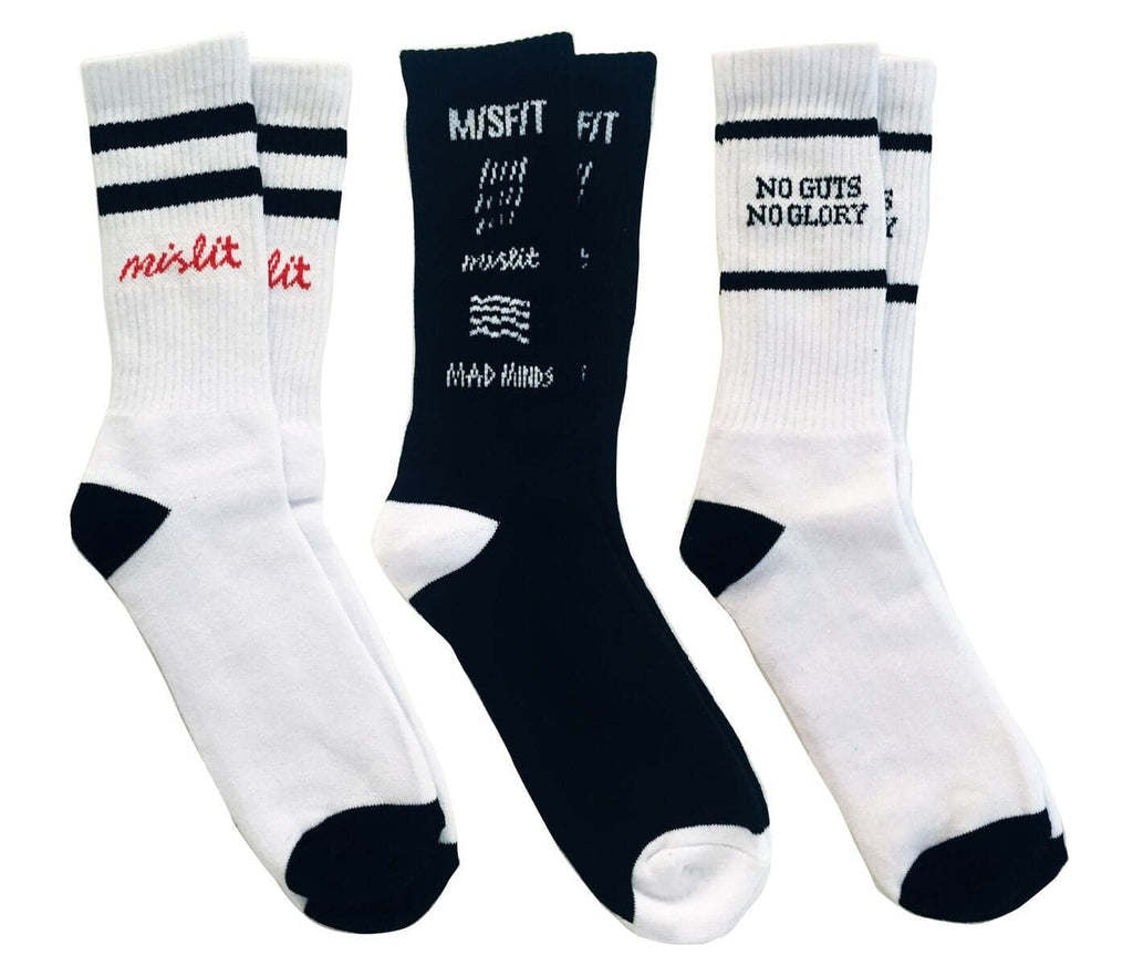 MISFIT APPAREL SOCKS MISFIT APPAREL LIFE SOCKS 3 PACK - WHITE/BLACK