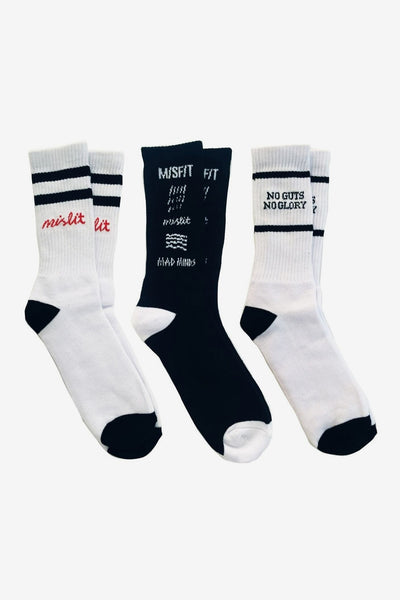 MISFIT APPAREL SOCKS MISFIT APPAREL LIFE SOCKS 3 PACK - WHITE/BLACK
