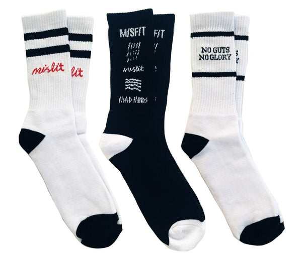 MISFIT APPAREL SOCKS MISFIT APPAREL LIFE SOCKS 3 PACK - WHITE/BLACK