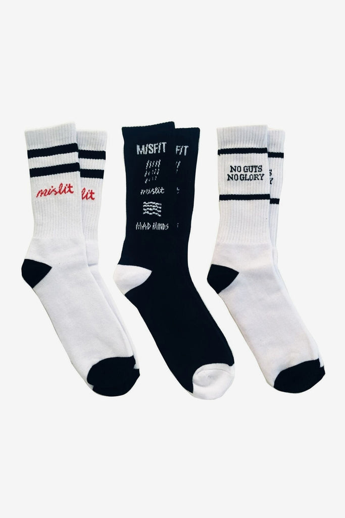 MISFIT APPAREL SOCKS MISFIT APPAREL LIFE SOCKS 3 PACK - WHITE/BLACK