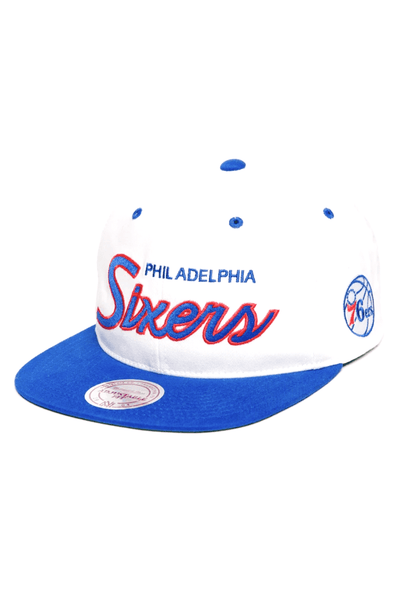 MITCHELL & NESS HEADWEAR MITCHELL & NESS SIXERS THROWBACK SNAPBACK CAP - WHITE/RED
